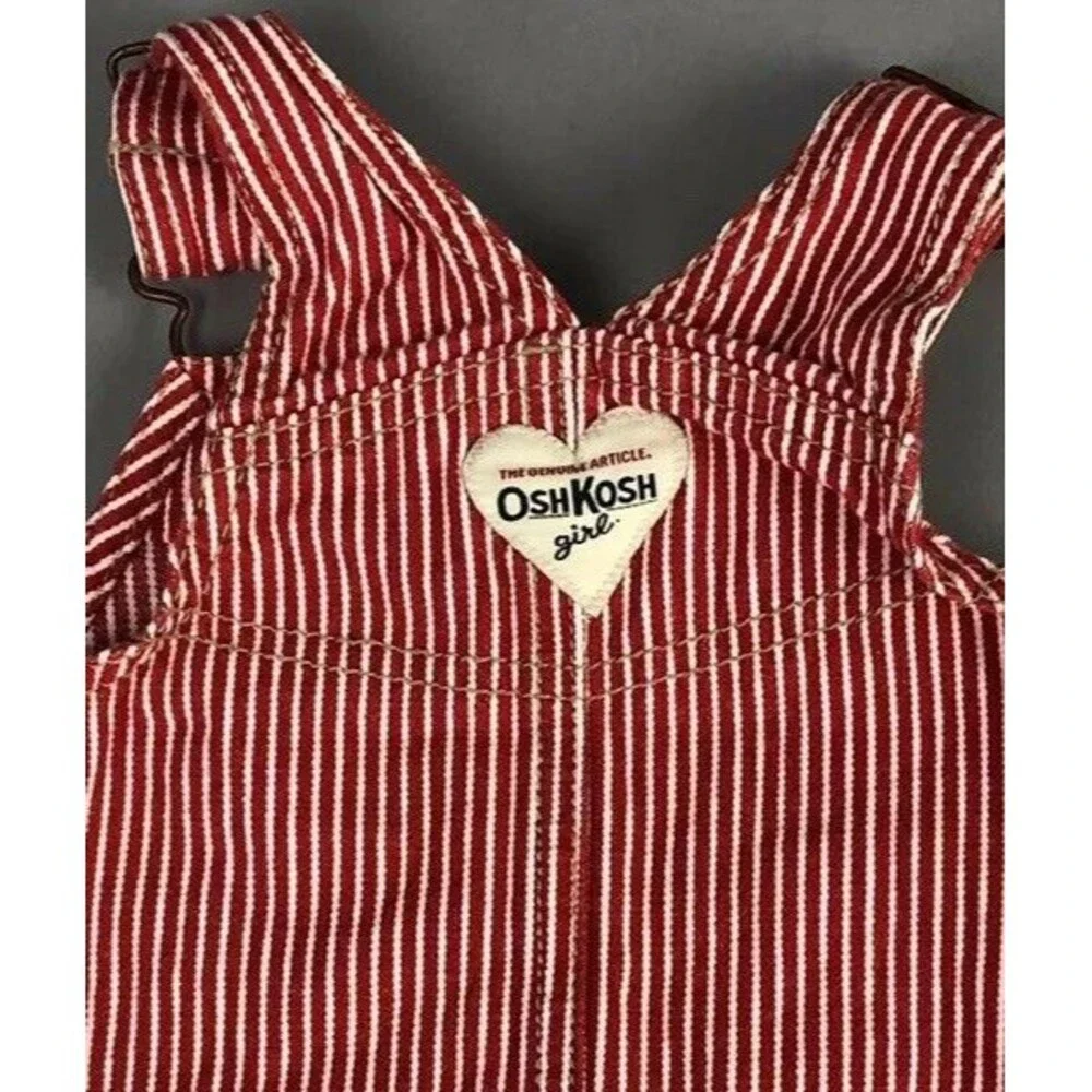 OshKosh Vestbak Dress BiBs Girl 6 Month Overall Red Pinstripe Railroad Conductor